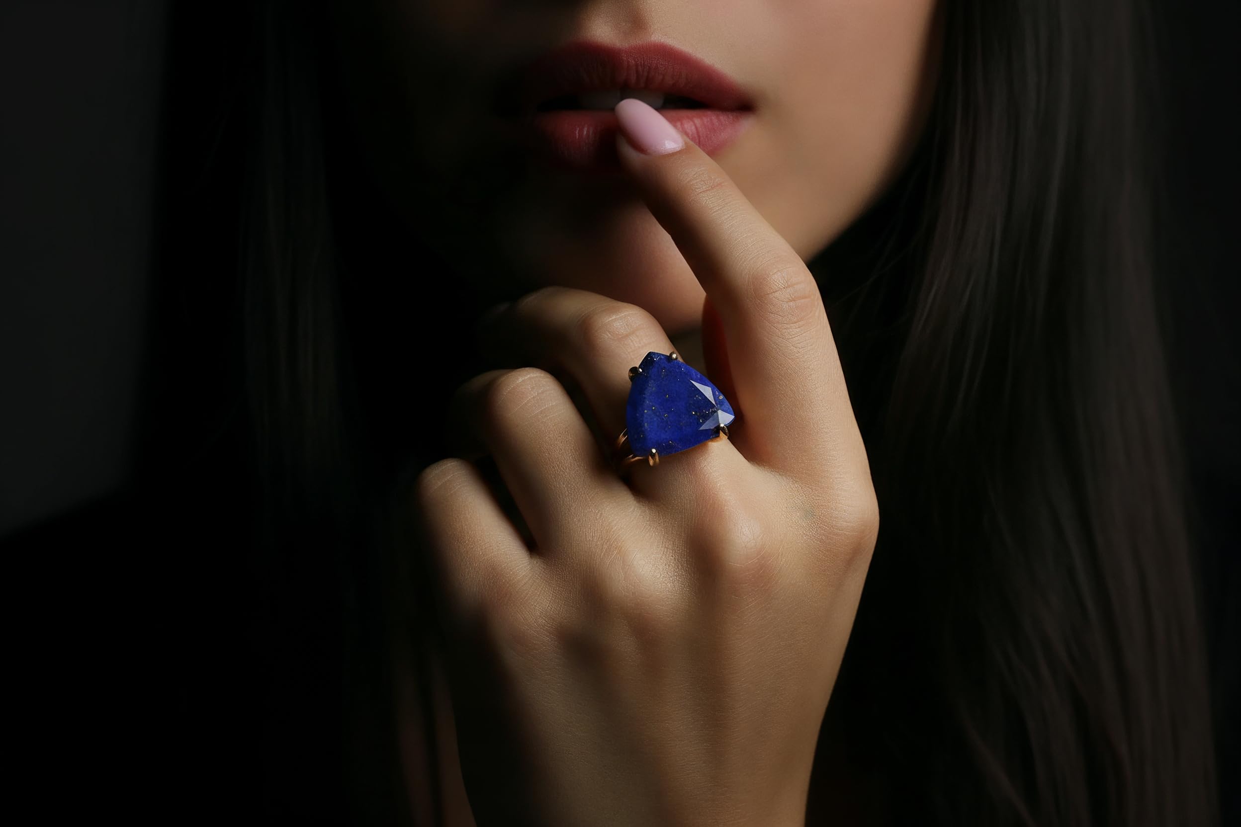 Squisito Anello di Dichiarazione - Lapislazzuli di Argento Sterling 925 - Gemma AA Anelli Argento di Alta Qualità per Donne - Scatola Gioielli Gratuita - Incisione Disponibile