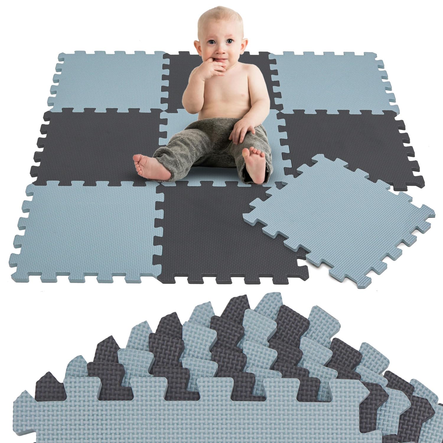 LittleTom 9 Pieces Baby Play Mat for Newborns from Day 1 - EVA Foam Tiles 30x30 cm - Soft Crawling Surface for Toddlers - Puzzle Floor Squares for Kids - Non-Slip Play Area for Indoor & Outdoor Use