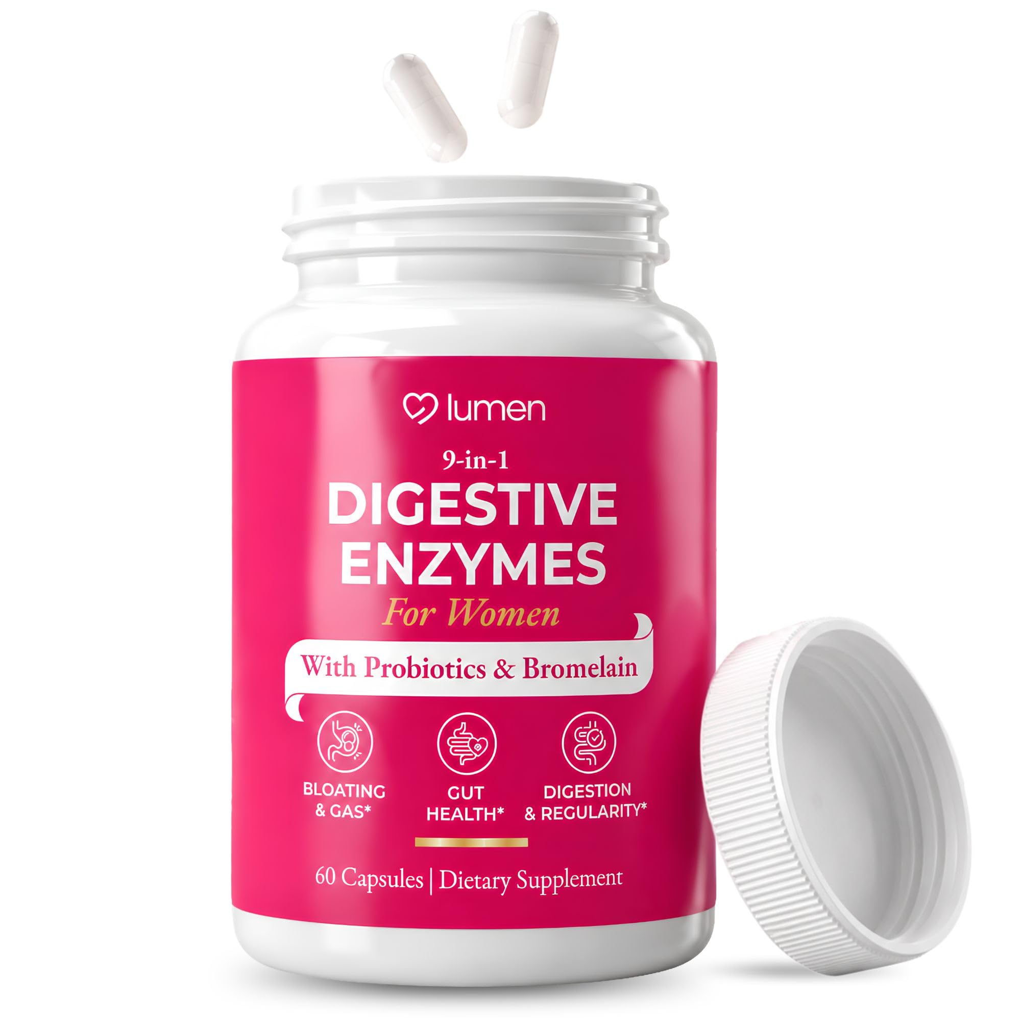Lumen Naturals Digestive Enzymes for Women, Pro-Enzyme Blend, 60 Count 60 Count (Pack of 1)