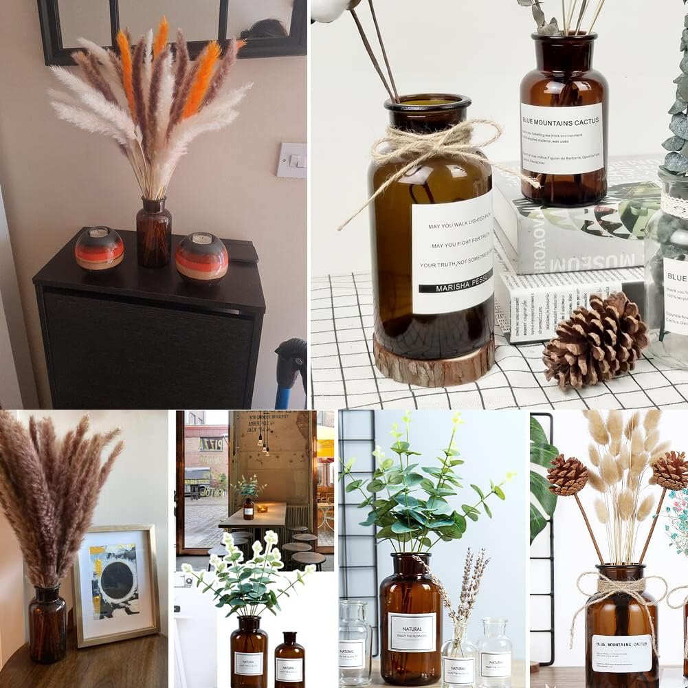 500ML/17oz Empty Amber Glass Bud Vase Apothecary Jars Decorative Floral Bottles Vintage Flower Arrangement Holder Container with Hemp Rope for Home Decor - Image 8