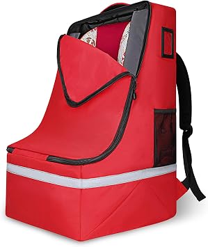 LARIPOP Car Seat Travel Bag for Airplane, Universal Gate Check Car Seat Bag, Padded Backpack with Waist Belt, Reflective Strips & Protective Feet, Fits Infant Convertible Booster Seats, Red