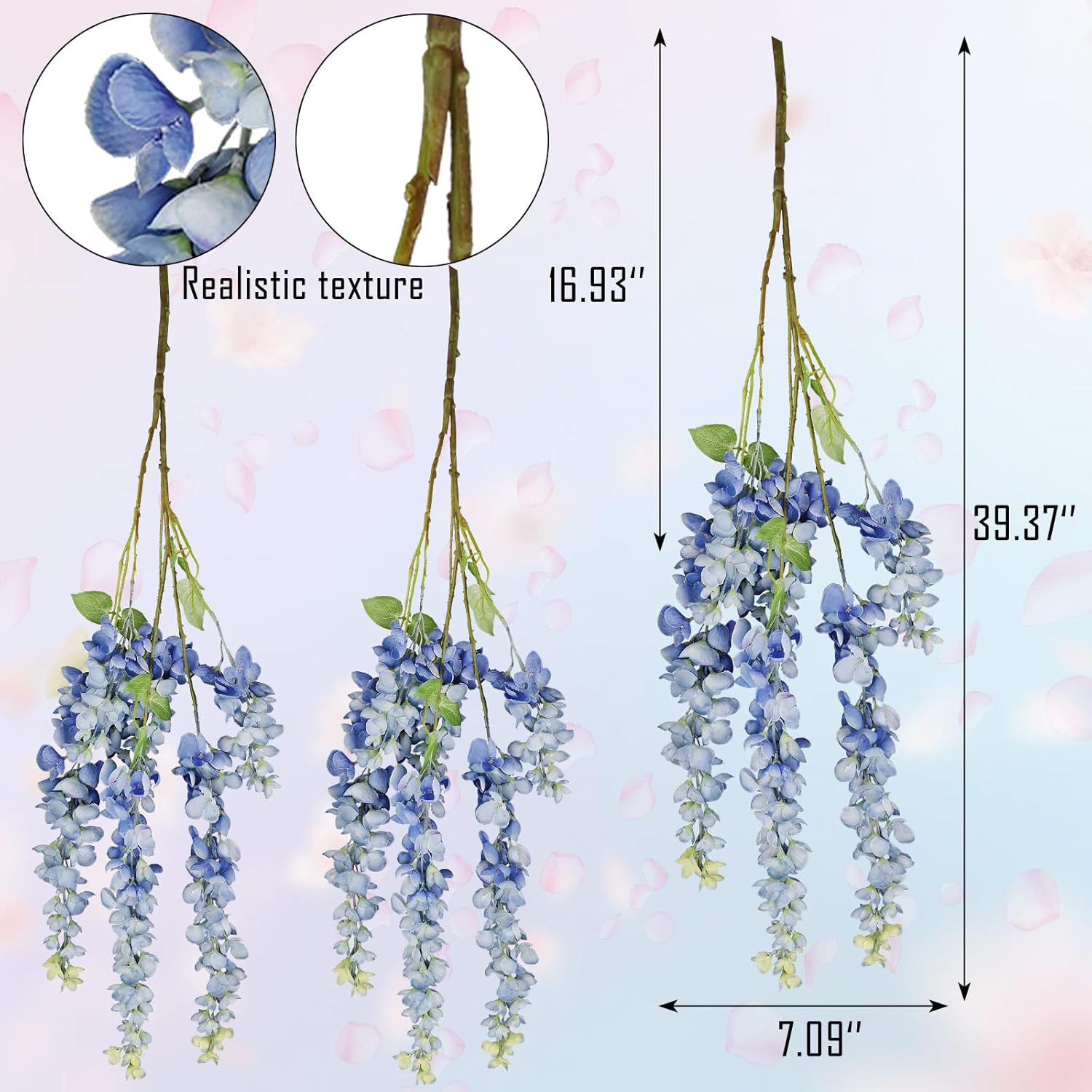 IBWell 3 Strands 40 inch Blue Fake Wisteria Hanging Flowers Wall Flowers Fake Blue Flowers Wisteria Flowers Blue Faux Flowers Artificial Wisteria for Flower Arrangements - Image 2