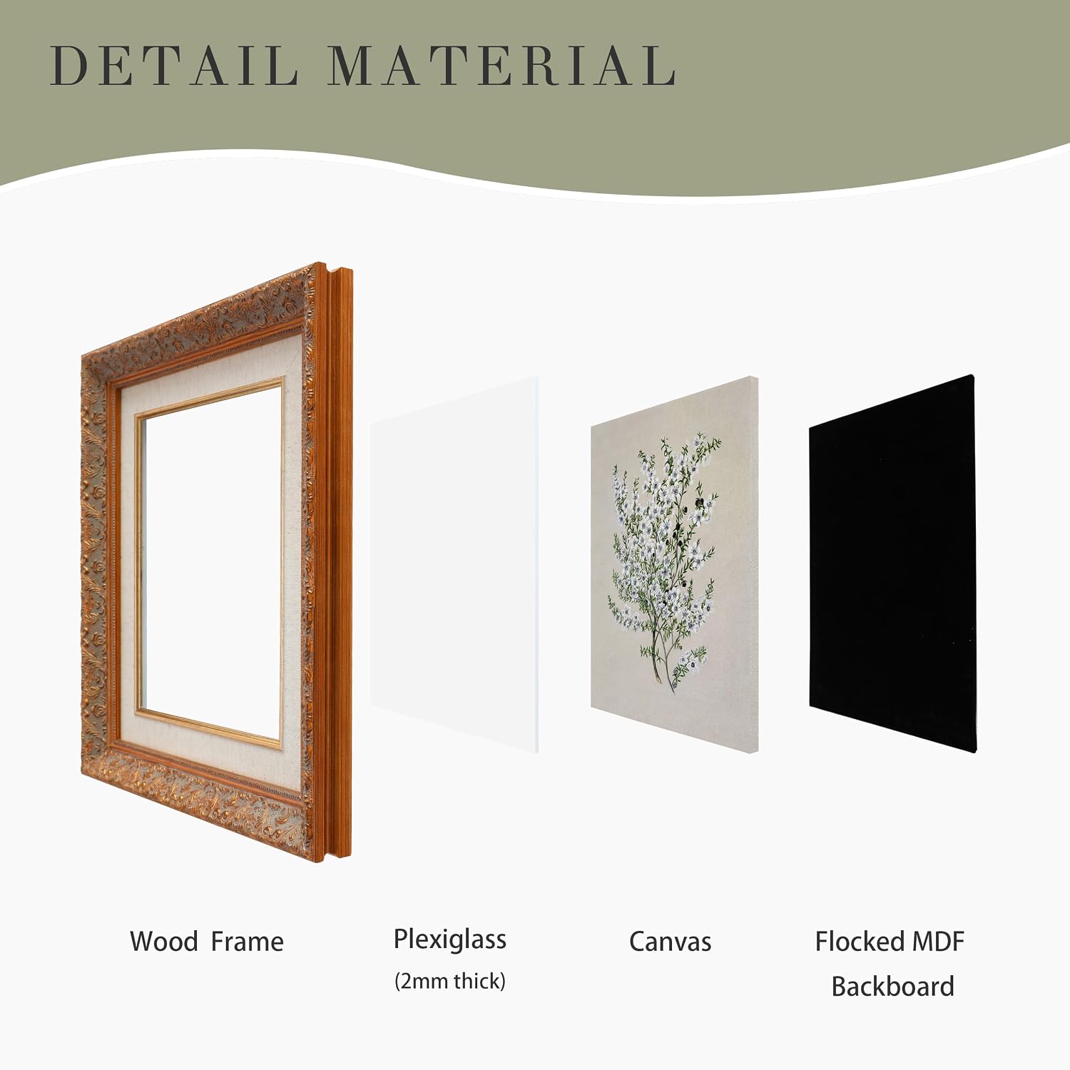 Zelvix Gold Wood Framed Canvas Wall Art Vintage Decor,Manuk Floral Farmhouse Prints,8"x10"Picture Frame for Living Room Bathroom Kitchen office Bedroom image 2