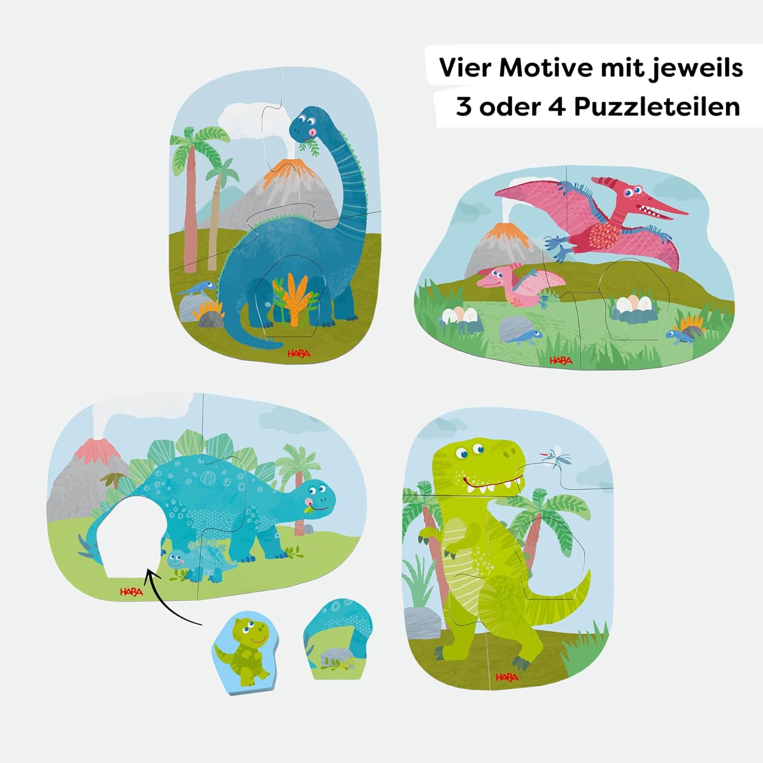 HABA 4 First Puzzles - Dinosaur Puzzle from 2 Years with 4 Motifs & Double-Sided Wooden Figure - Promotes Creativity & Imagination - 2012186002