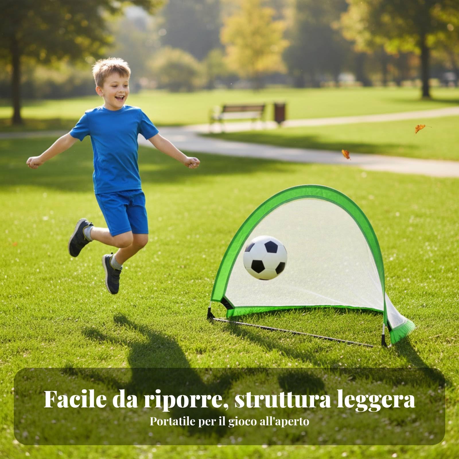 Porta da Calcio per Bambini Rete Pieghevole per Esercizi Gioco Sportivo Outdoor Tessuto Oxford di Vetro Assemblaggio Rapido Trasporto Pratico Adatta a Parco Giardino Spiaggia