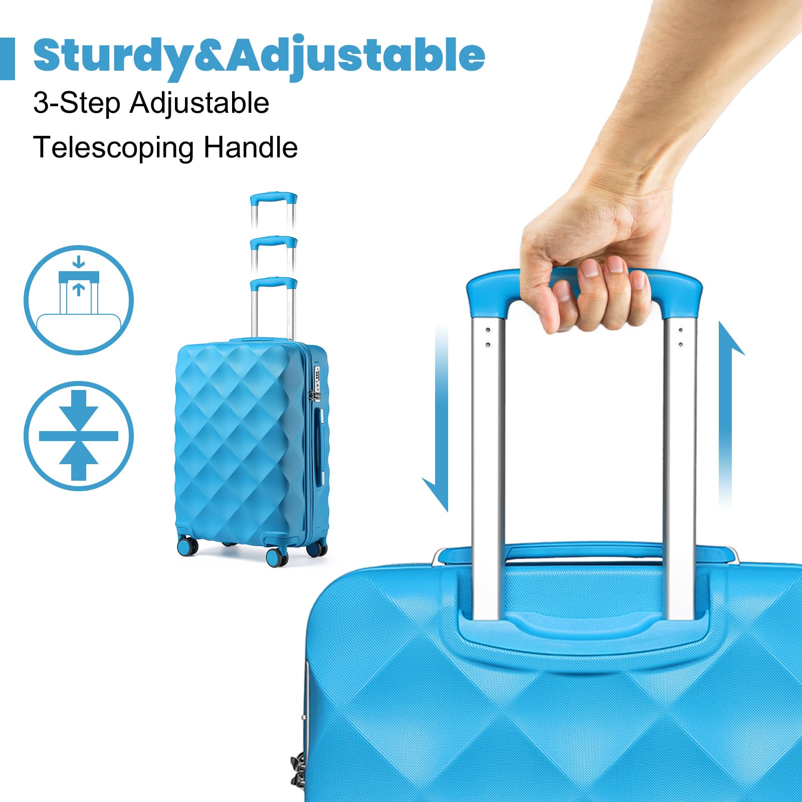 British Traveller Valigia Grande Trolley 73CM Valigie Rigida ABS+PC con Rotelle Girevoli e TSA Lucchetto (28pollici, Azzurro)