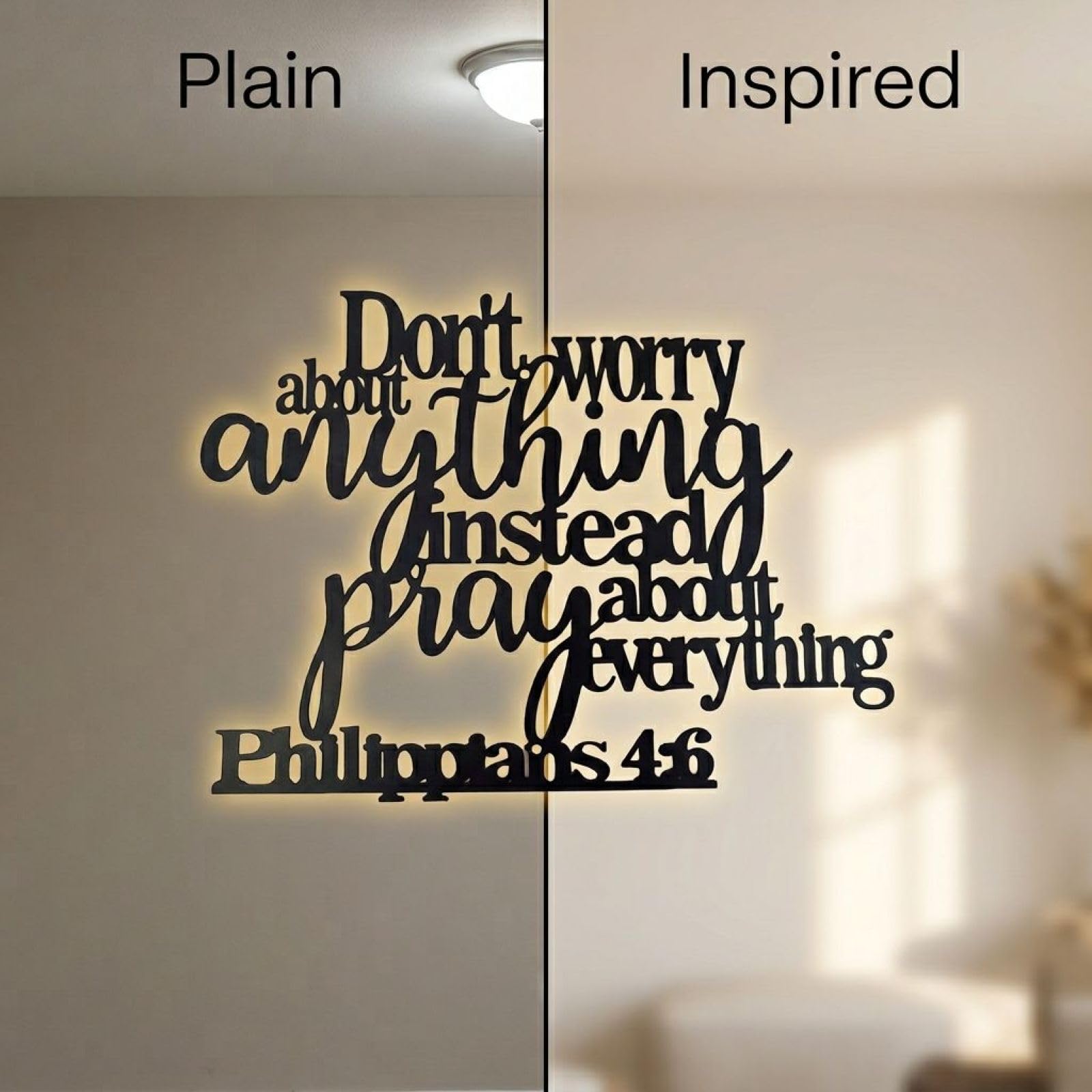 Wanddeko aus Eisen, schwarzes Metall-Spruchschild mit Bibelvers, Deko für Ruhe im Geist, inspirierende Wohnraumdeko, für Wohnzimmer, Büro und Schlafzimmer, moderne Wandkunst für Zuhause