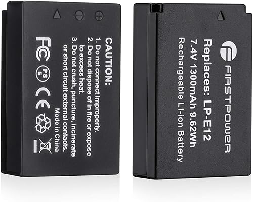 FirstPower Paquete de 2 baterías LP-E12 compatibles con Canon EOS M50, EOS M50 Mark II, EOS M, EOS M2, EOS M10, EOS M100, EOS M200, SX70 HS, cámaras
