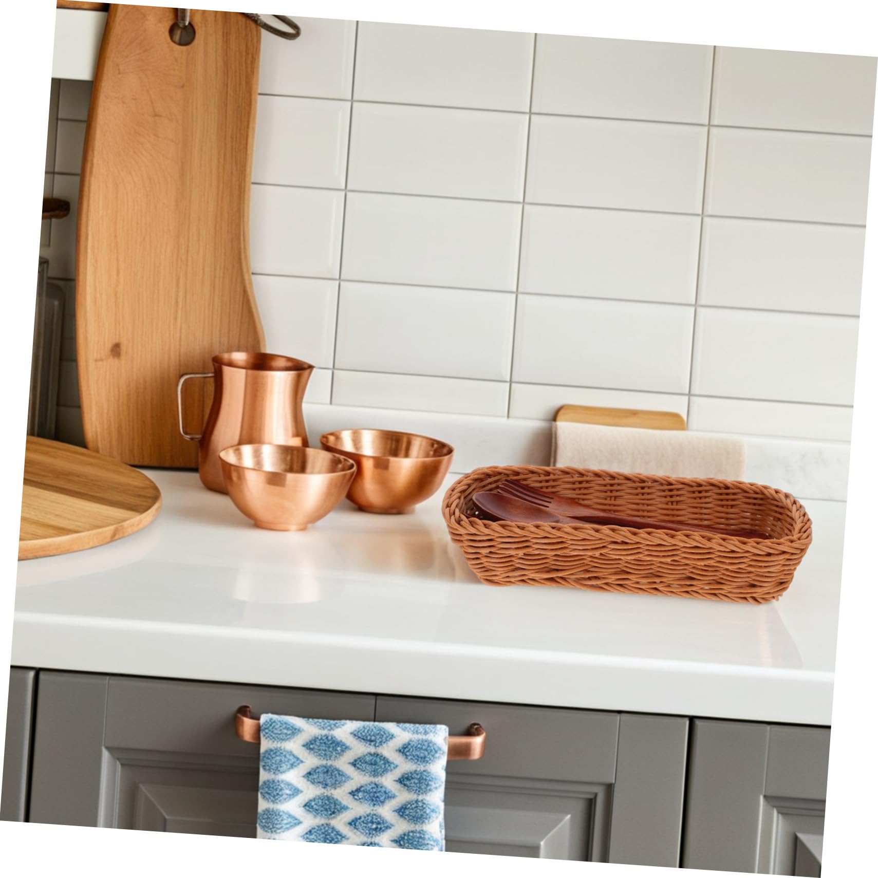 Cesta de Almacenamiento Tejida de Plástico para Cubiertos y Palillos Diseño Compacto y Ligero Color Natural Organizador Práctico para Cocina Elegante