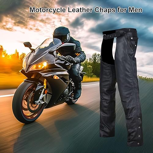 Miniatura 5 de GARGOYLE BELLS Chanclas de cuero para motocicleta para hombres y mujeres, pantalones de cuero suave con abertura para motociclista