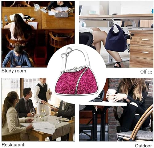 Miniatura 2 de PZMXR Gancho para bolso para mesa, colgador de bolso con diamantes de imitación para mesas de escritorio, perchas plegables para bolsos de mujer,