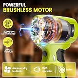 Cordless Leaf Blower for Ryobi 18V, Portable Dust Cleaner Handheld Brushless Blowers 130000 RPM with Adjustable Speed & 5 Nozzles for Patio Room Home Cleaning Camping (No Battery) - 2