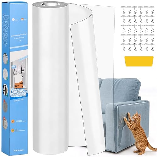 Nexpho Protector Sofa Gatos Arañazo 43cm x 5m Protector de Sofa de Plástico Protector Puertas Arañazos Perro…
