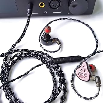 IEM Upgrade Cable, 6N Silver Plated Earphone Upgraded Cords, QDC-C Pin 2m in Ear Monitor Cable for KZ ZS10 ZSN PRO CCA C12(Recessed 2pin 3.5mm w/mic 6.5ft) Black