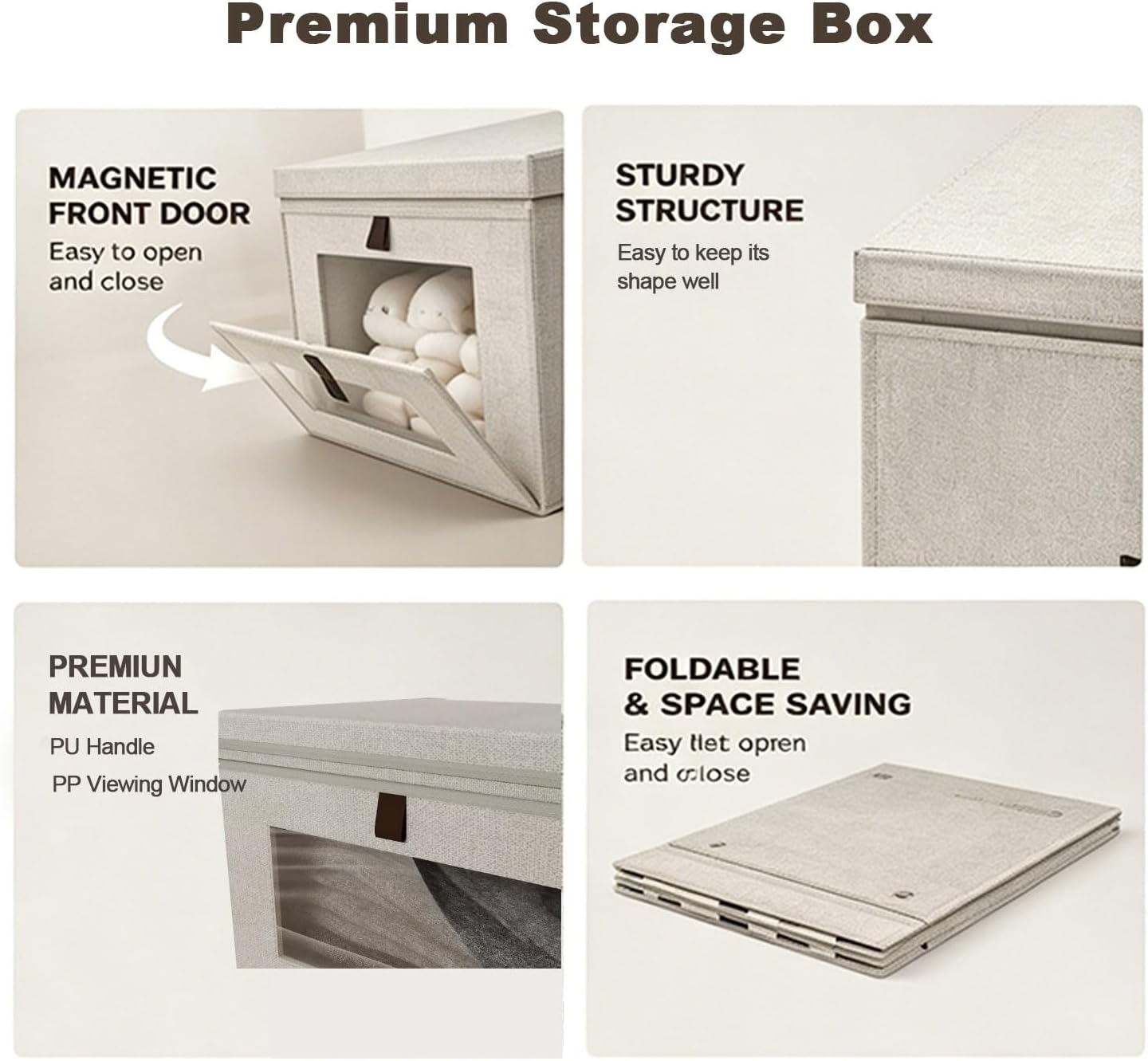 35L Large Closet Organizers and Storage Bins 4-Pack, Collapsible Fabric Storage Boxes with Lids and Handles, Front Opening Wardrobe Container with Clear Window for Clothes, Blankets, Living Room, Dorm