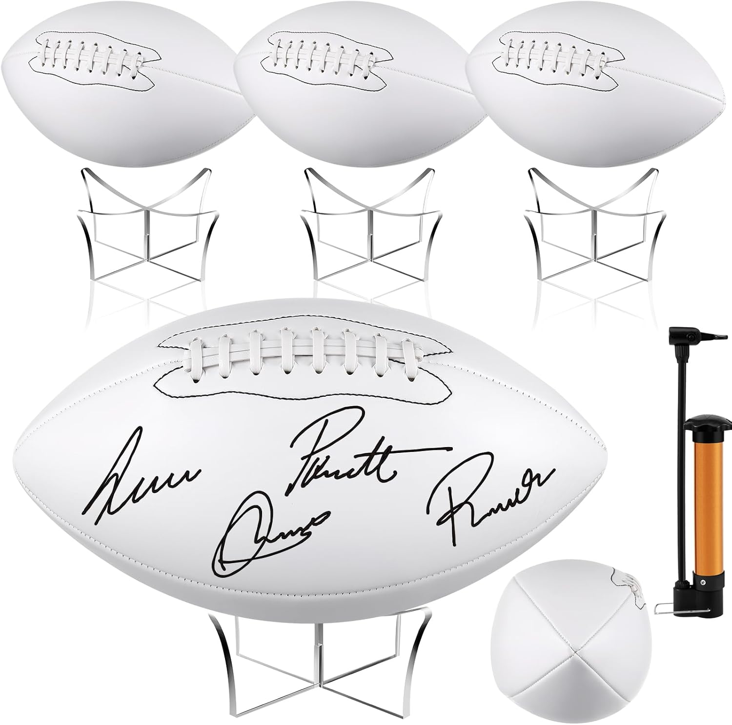 Hiboom Autograph Football with Acrylic Display Stand Air Pump Blank Gold Football for Trophy Anniversary High School College Coaching Gift Award Championship Party