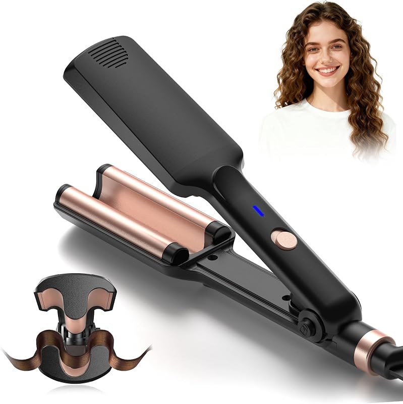 Herramienta para engarzar el cabello, mini engarzadora para mujeres que se calienta hasta 390 °F, rizador Waver de 100-240 V para todo estilo (9,5 pulgadas/1,5 pulgadas)