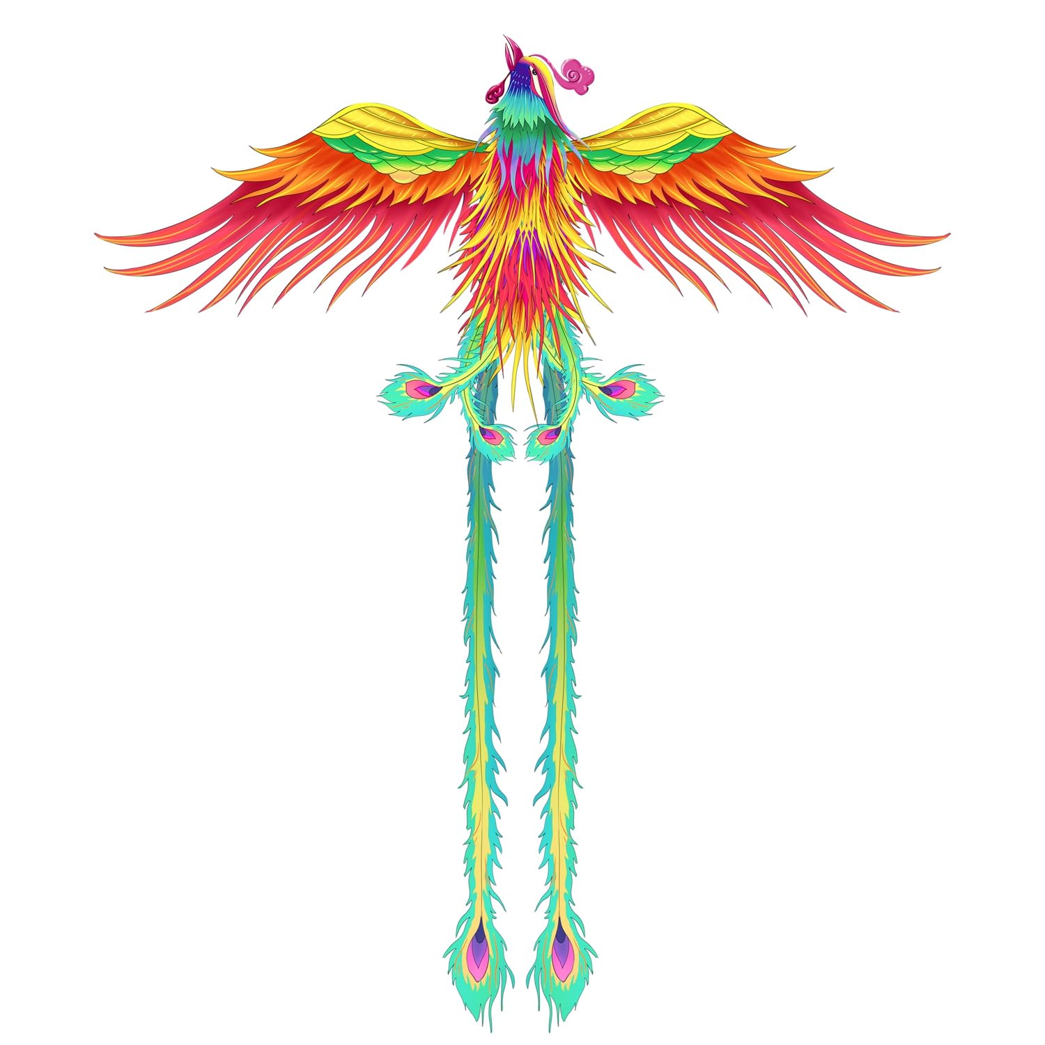 SNJOYFUL Large Phoenix Bird Kite for Kids and Adults, Beach Kites Easy to Fly for Beginner, with Long Colorful Tail, Come with Handle and 328ft Kite Line