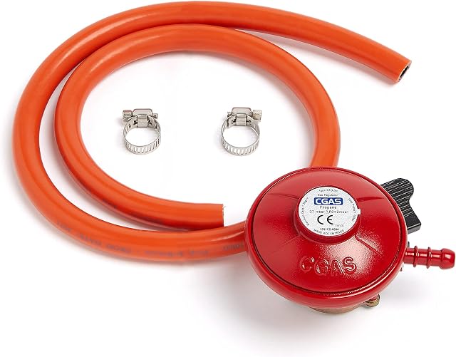 VonHaus Propane Gas Regulator 27mm for Gas Fire Pits, BBQs, Patio Heaters  Comes with 80cm Hose and 2 Clips  Compatible with Most Popular Gas Cylinders/Tanks/Bottles  Quick Connect, Durable