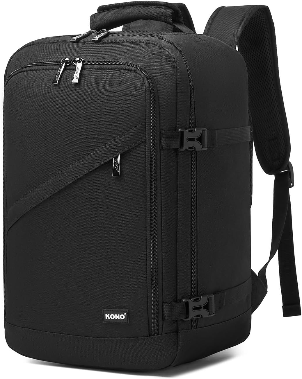 KONO Zaino Ryanair 40x20x25, Zaino da Viaggio e Bagaglio a Mano per Aereo, Zaino Porta PC con Apertura a 180° per Wizz Air e EasyJet (40 x 20 x 25 cm, Nero)