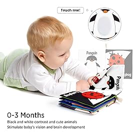 beiens Soft Baby Books - High Contrast Black & White Touch & Feel Crinkle Cloth Books for Infants & Toddlers, Early Educational Stimulation Toys, Baby Girl & Boy Gift, Animal