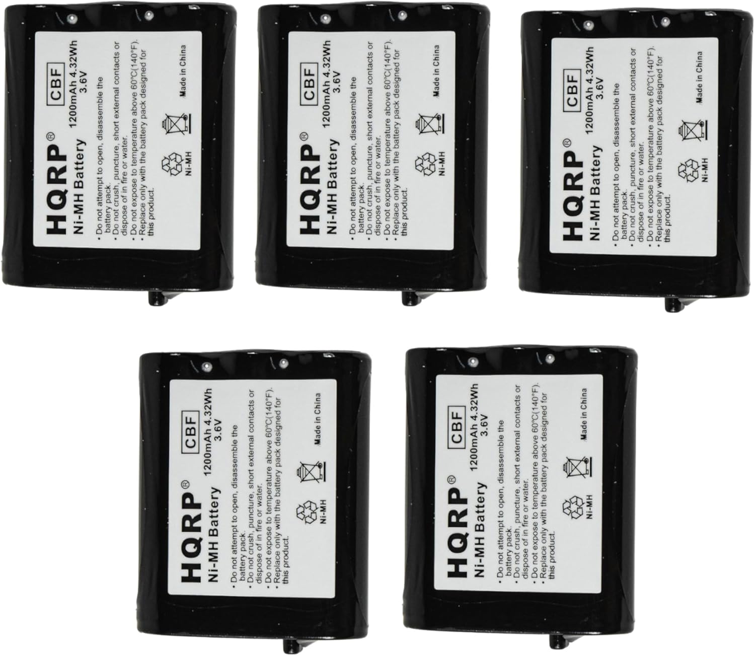 HQRP 5-Pack Phone Battery for Panasonic HHR-P402 HHR-P402A KX-TG2970B KX-TG5100 KX-TG5100M KX-TG5110M KX-TGA270S KX-TGA273S KX-TGA510M Cordless Telephone