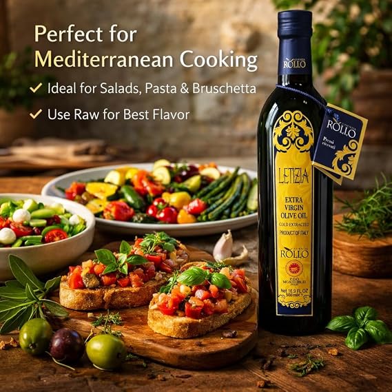 Azienda Rollo Letizia Extra Virgin Olive Oil 100% Authentic Italian EVOO, DOP Monti Iblei Sicilian Olive Oil, Tonda Iblea, Cold Extracted, Premium Olive Oil, Glass Bottle, Product of Italy, 500ml (16.9 Fl Oz) (Pack of 2)