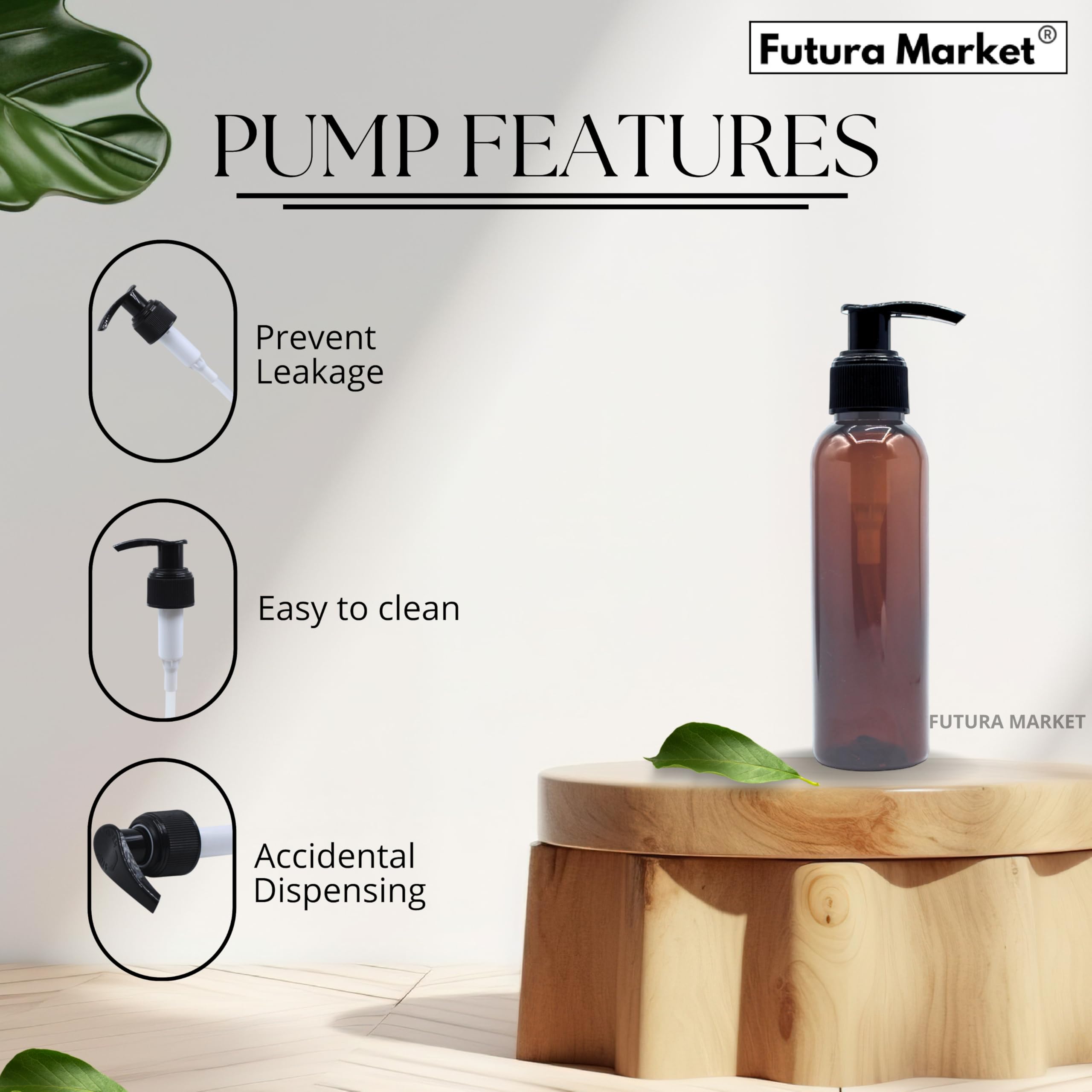 FUTURA MARKET 120 ml Amber Pet Pump Bottle for DIY Cosmetic- Sun Proof, Oxidize Safe, Use for Shampoos, Toners, Conditioner, Body Wash, Cough Syrup etc (Amber, Black Pump - Pack of 1) 1
