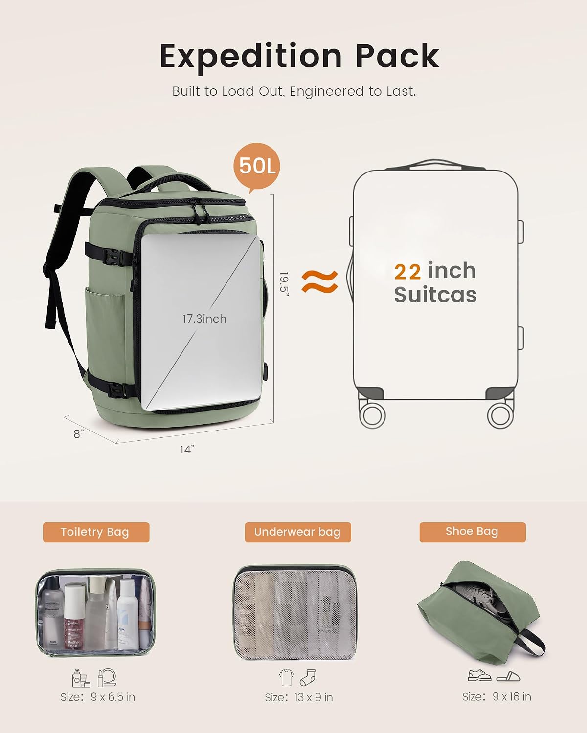 LOVEVOOK Travel Backpack for Women Men, 50L Large Capacity Travel Bag image 3