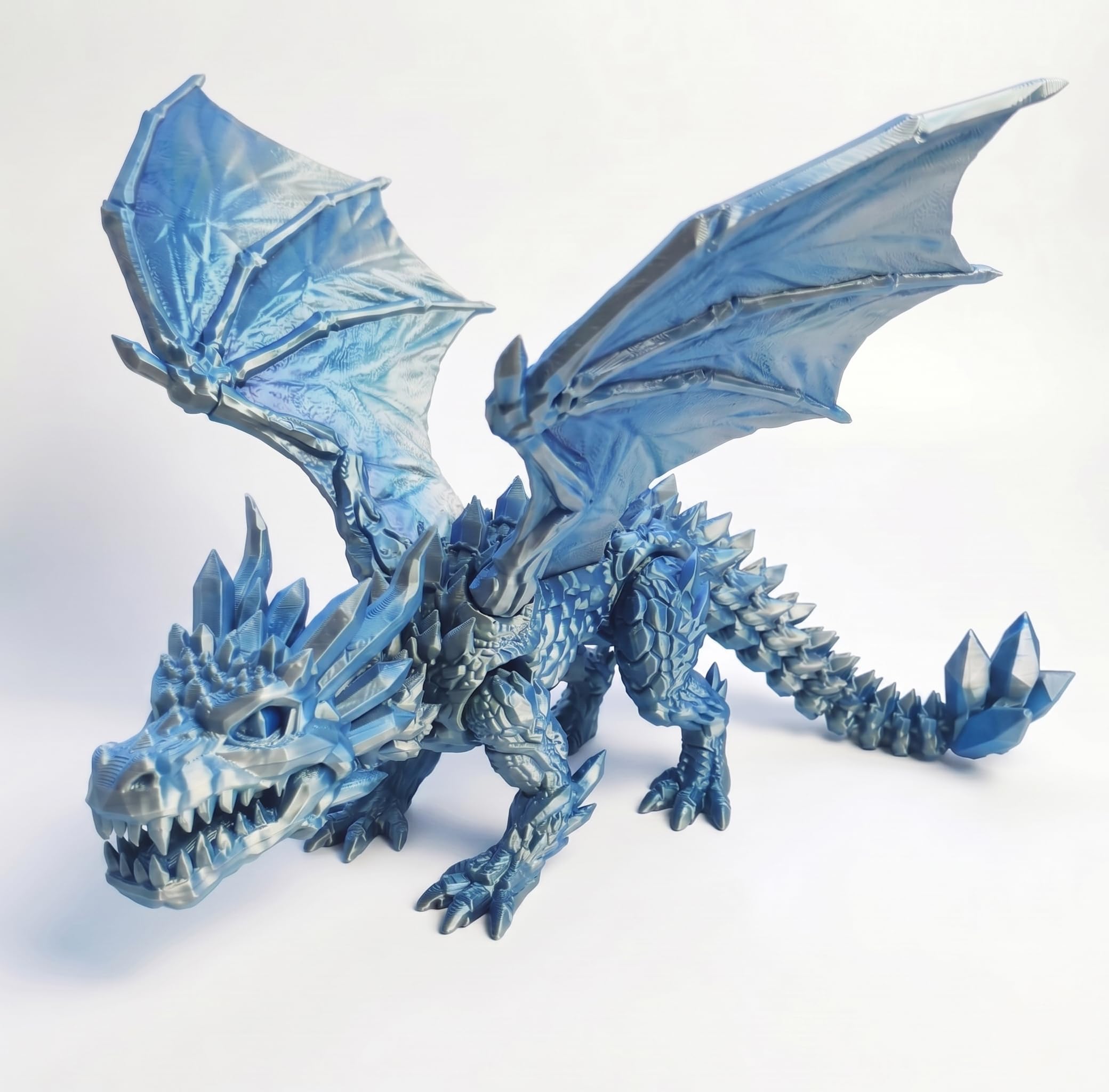 3D Printed Dragon with Wings Articulated Crystal Dragon Figurine 3D Printed Animals Fidget Desk Accessory for Home Office Decor (Blue,S)