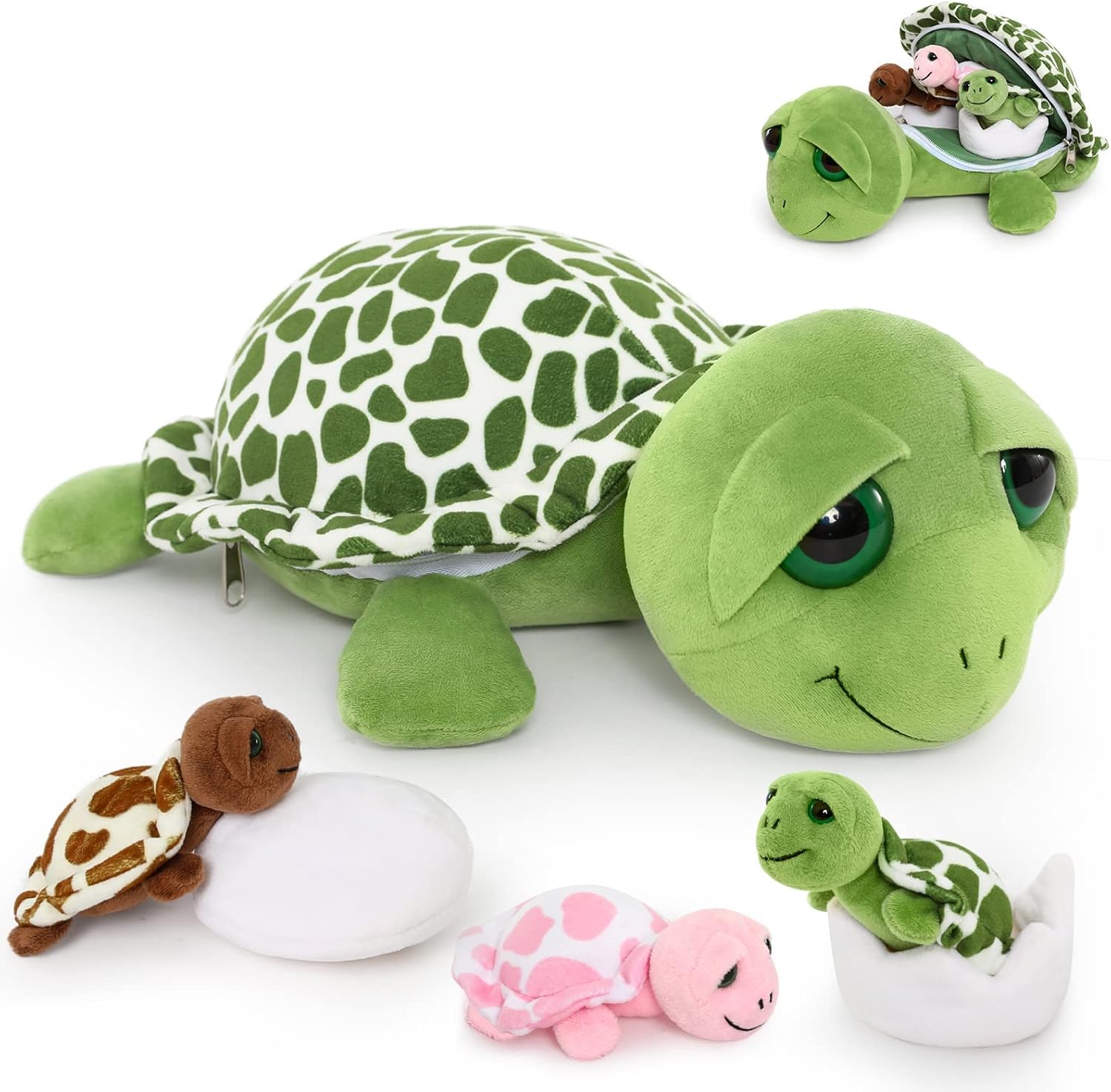 MorisMos Sea Turtle Stuffed Animal14'' Mom Stuffed Turtle with 3 Baby