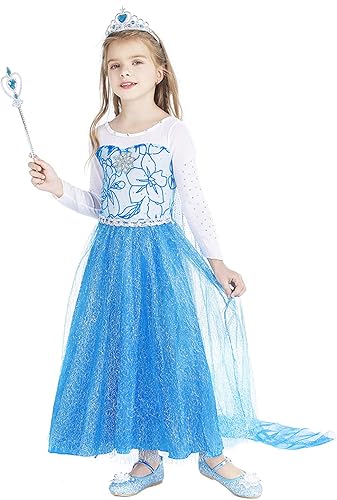 Miniatura 3 de Eledobby Elsa - Disfraz de princesa para niñas reina de la nieve vestidos elegantes de princesa The Frozen Cosplay Cosplay ropa de Halloween con