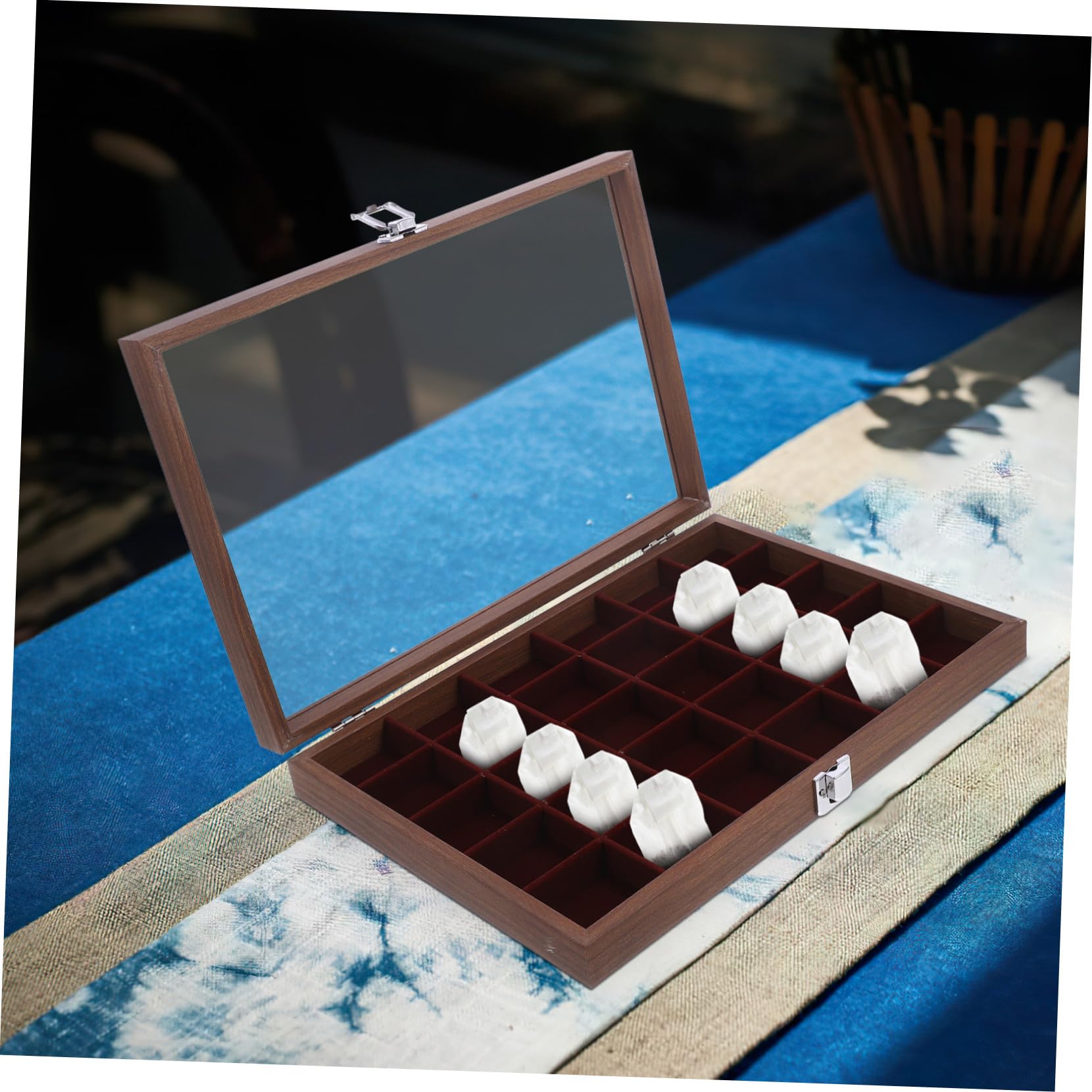 Boîte à Thé Marron Élégante avec 30 Compartiments en Bois et Verre, Organisateur Portable pour Rangement Facile des Sachets de Thé à Domicile Cuisine