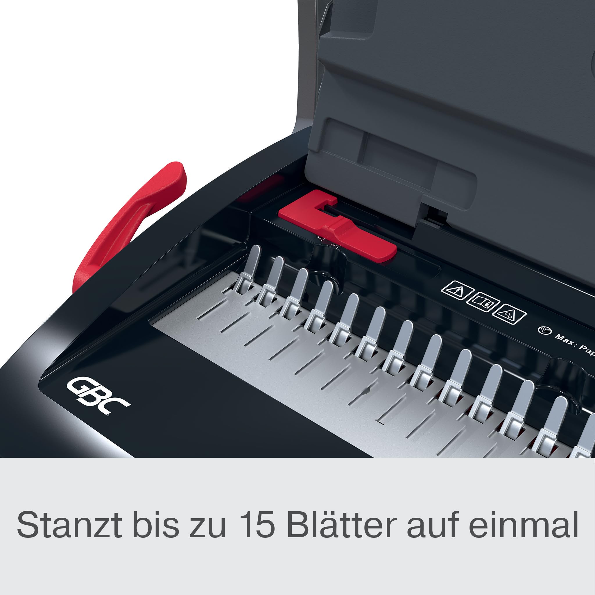 GBC CombBind CB15 Manuelles Bindegerät - Bindet 165 A5/A4 Blätter, kompaktes und leichtes Design, stanzt 15 Blätter, Schwarz/Silber, 4410061