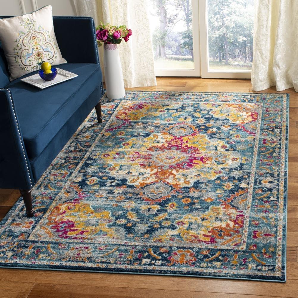 SAFAVIEH Madison Collection Area Rug - 5' x 7', Teal & Fuchsia, Transitional Design, Stain Resistant, Ideal for High Traffic Areas in Living Room, Bedroom & Dining Room (MAD154L-2PC)