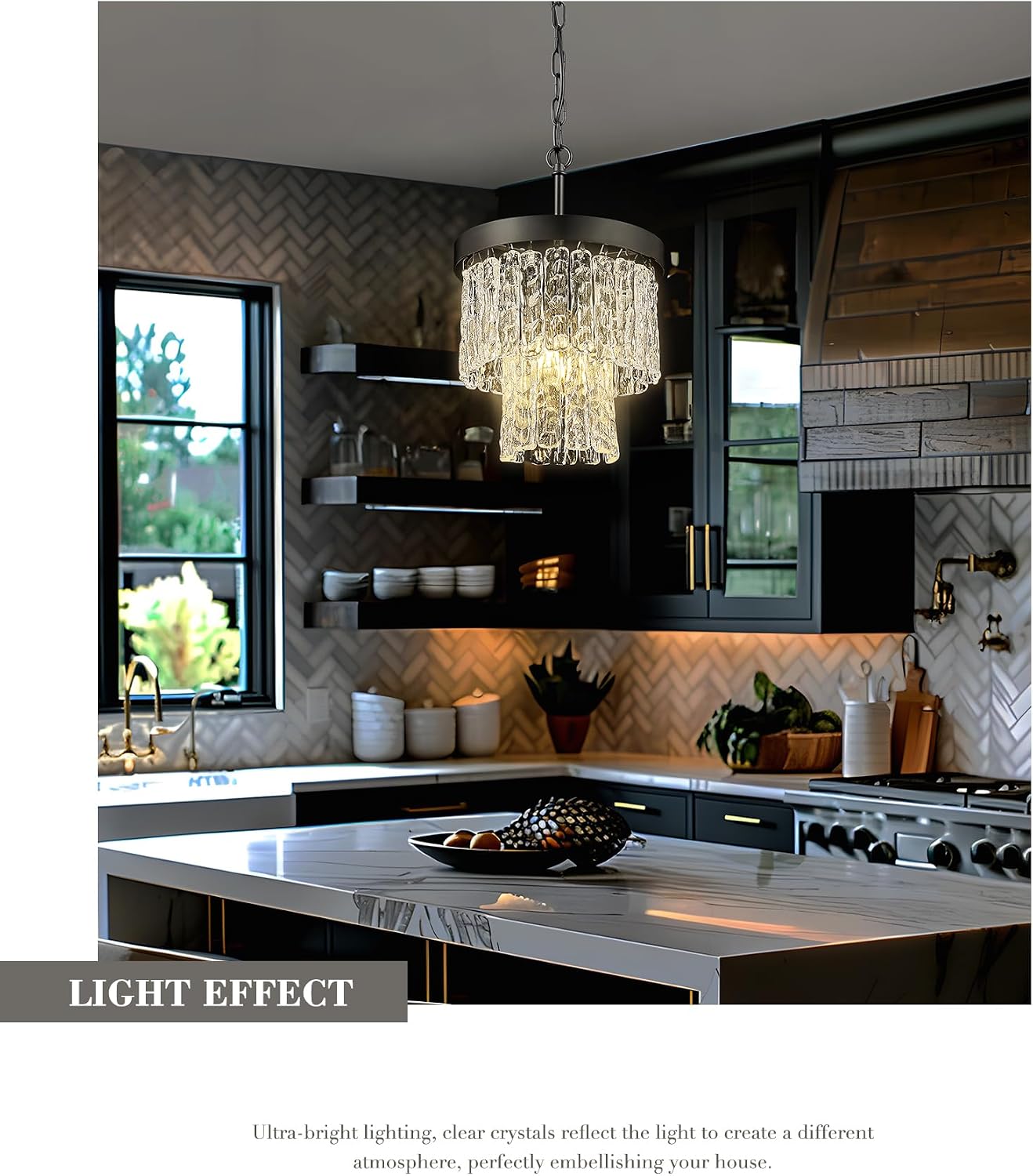 10" Water Ripple Pendant Lights, 2-Tier Modern Pendant Lights Kitchen Island, Black Hanging lamp, Chandeliers for Dining Room Kitchen Island Bedroom Entryway, CC4848-1P-BK