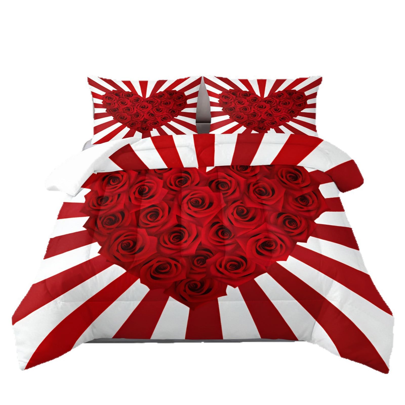 Housse de couette roses romantiques ensemble de literie complet cœur