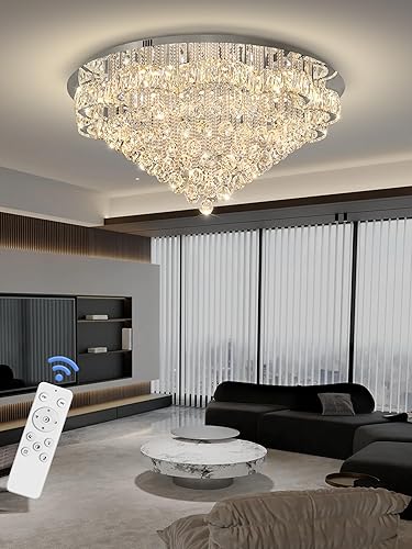 Miniatura 10 de Flashing God Candelabros de cristal cromado de 48 pulgadas para sala de estar y entrada, lámpara de techo moderna de cristal con flores para