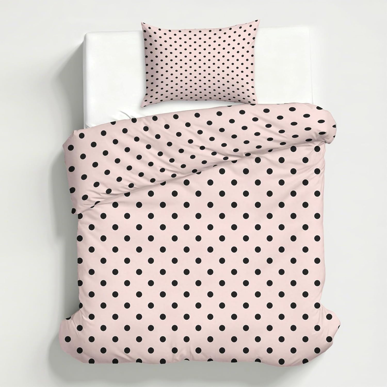 Pink Polka Dot Duvet Cover Full Size, Princess Girly Girls Bedding Set 3 pcs with 2 Pillow Covers, Polka Dots Bedroom Decor, Soft Microfiber Reversible, Zipper & Ties KJJT 58