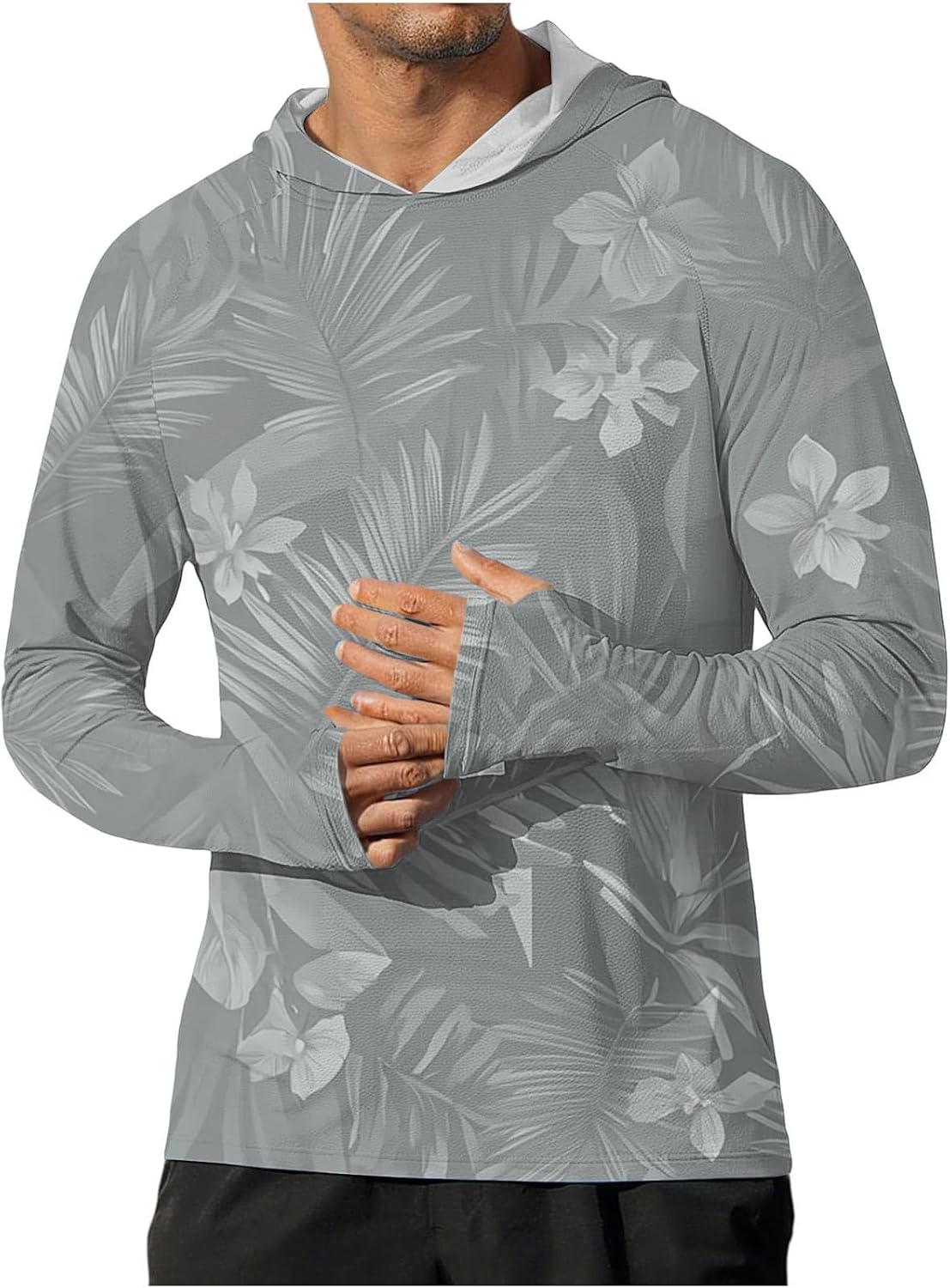 Men Women UPF50+ Sun Shirts with Hood Summer Print Long Sleeve Thumb Hole Outdoor Sun Protection UV Sports Tops