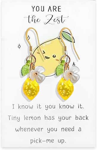 Yellow Lemon Earrings with Friendship Card Fruit Dangles