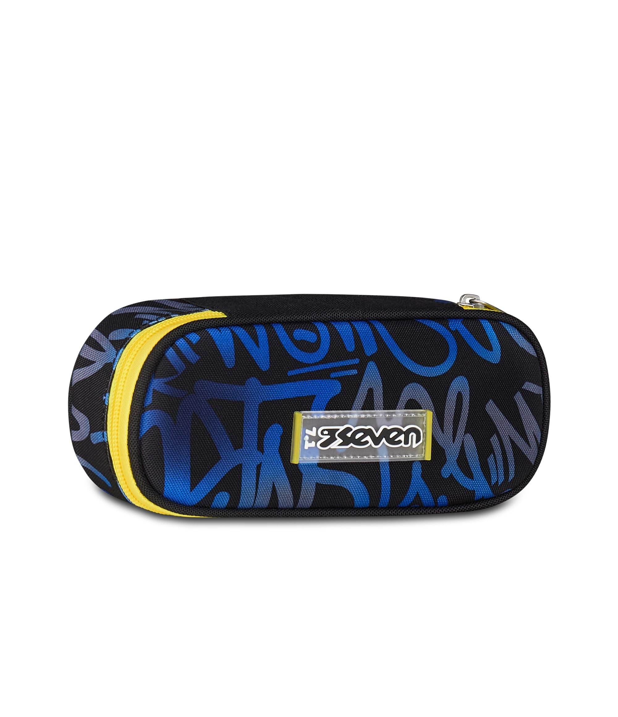 Seven Portapenne Round Plus Big – Astuccio Capiente Con Organizzazione Interna, Blu E Giallo, In Poliestere Riciclato