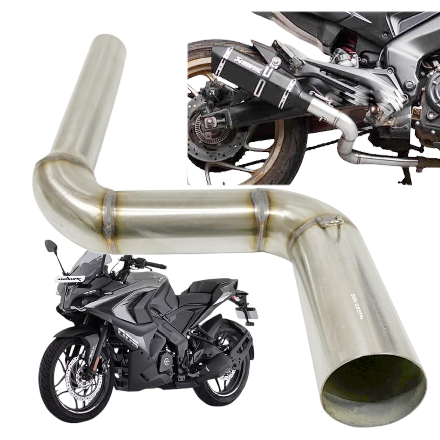 Dhe Best Bike Silencer Pipe Muffler Pipe for Stainless Steel Exhaust Bend Pipe Suitable for Bajaj Pulsur RS 200-picture-21