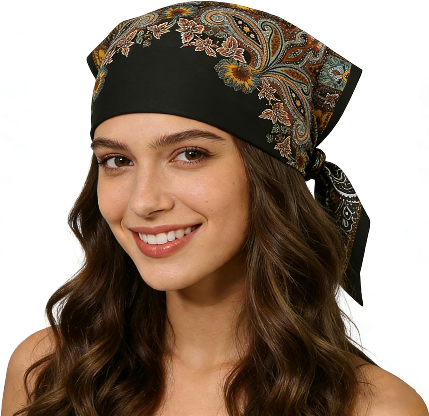 Women Paisley Hair Square Scarf 35.5", Silk Like Satin Sleeping Bonnet Wrap Nightcap Bandanas Square Scarf Headwear
