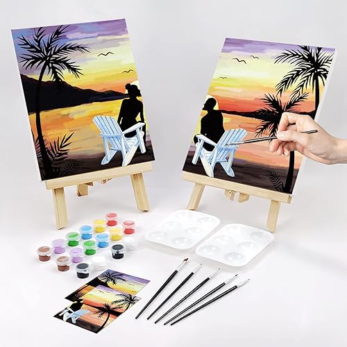 Miniatura 3 de Nuberlic Paquete de 2 lienzos predibujados para pintar sorbos y pintar para parejas de adultos, kit de pintura y sorbo para fiesta al aire libre,