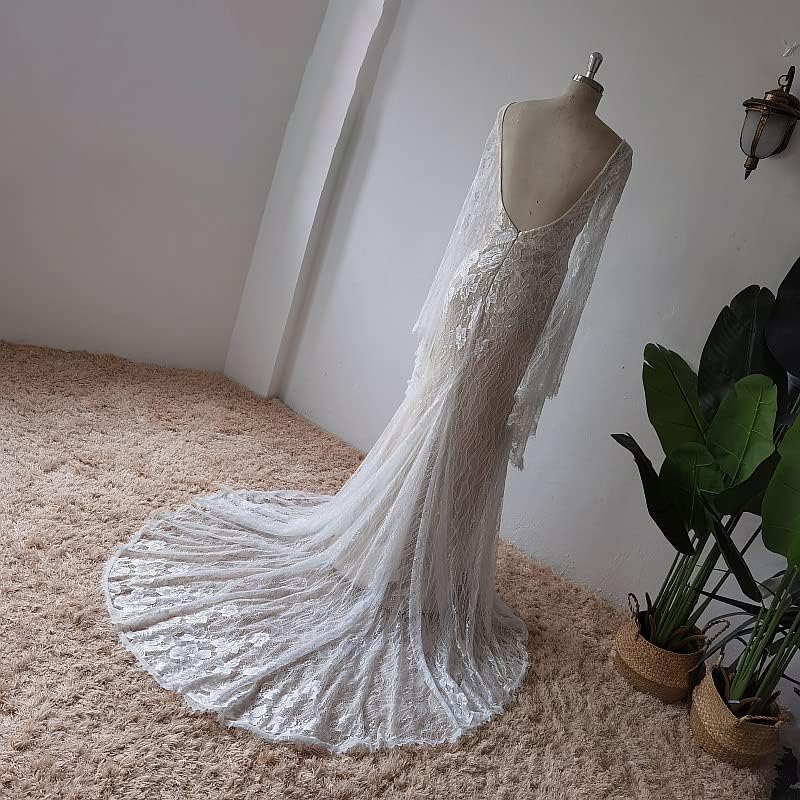 Luxury Lace Flare Sleeves Mermaid Wedding Dress Boho Beach Sexy Deep V Open Back Bridal Gowns - Image 8