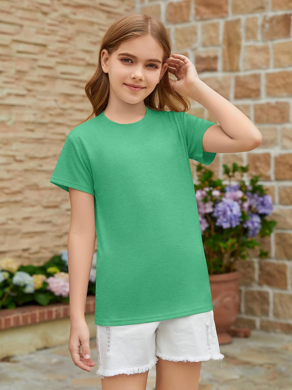 ZDC Girls Short Sleeve T Shirts Kids Summer Basic Tee Crewneck Cute Tops 5-14 Years - Image 2