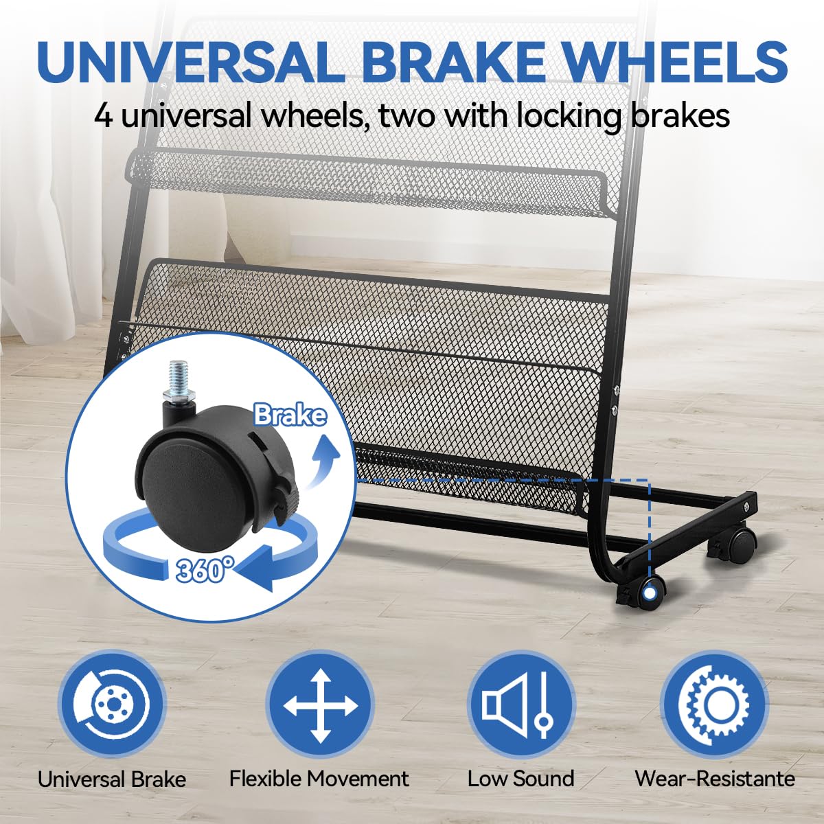 Kenpiko Floor-Standing Magazine Rack, 4-Layer Brochure Display Stand Tiered Design Magazine Stand Detachable Magazine Display with Casters for Exhibitions, Shopping Malls, Hospitals, Offices