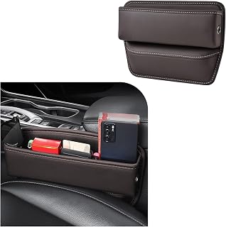 Car Seat Gap Organizer, Leather Auto Front Side Seat Gap Filler with Charge Hole, Large Capacity Seat Gap Storage Box, Vehicle Interior Organizer for Phones, Keys, Cards (Coffee)