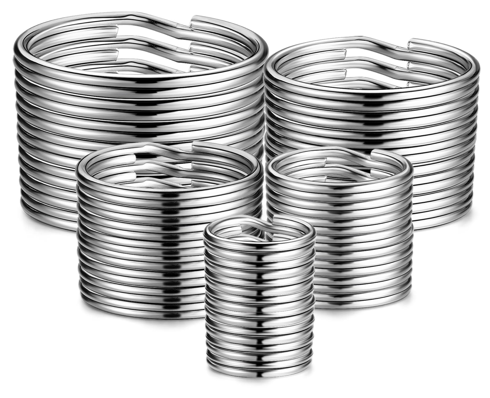 YHYZ Split Key Ring Circle Assorted (Silver), Round Metal Keyring Durable 5 Sizes (1/2 inch, 3/4 inch,1 inch, 1.25 inch, 1.38 inch)